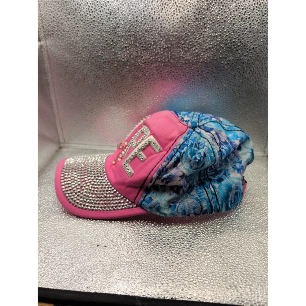 Bling Studded Cotton Denim Cap Breast Cancer Hope Pink Ribbon